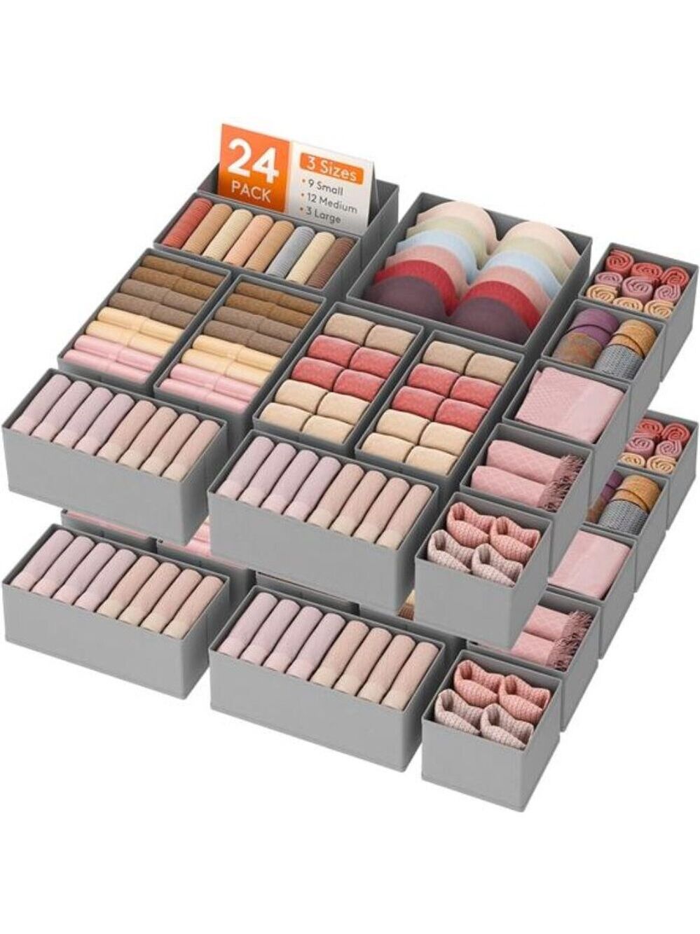 Drawer Organizer Set 24 Pack Clothes Closet Storage Bins Foldable Fabric Divider